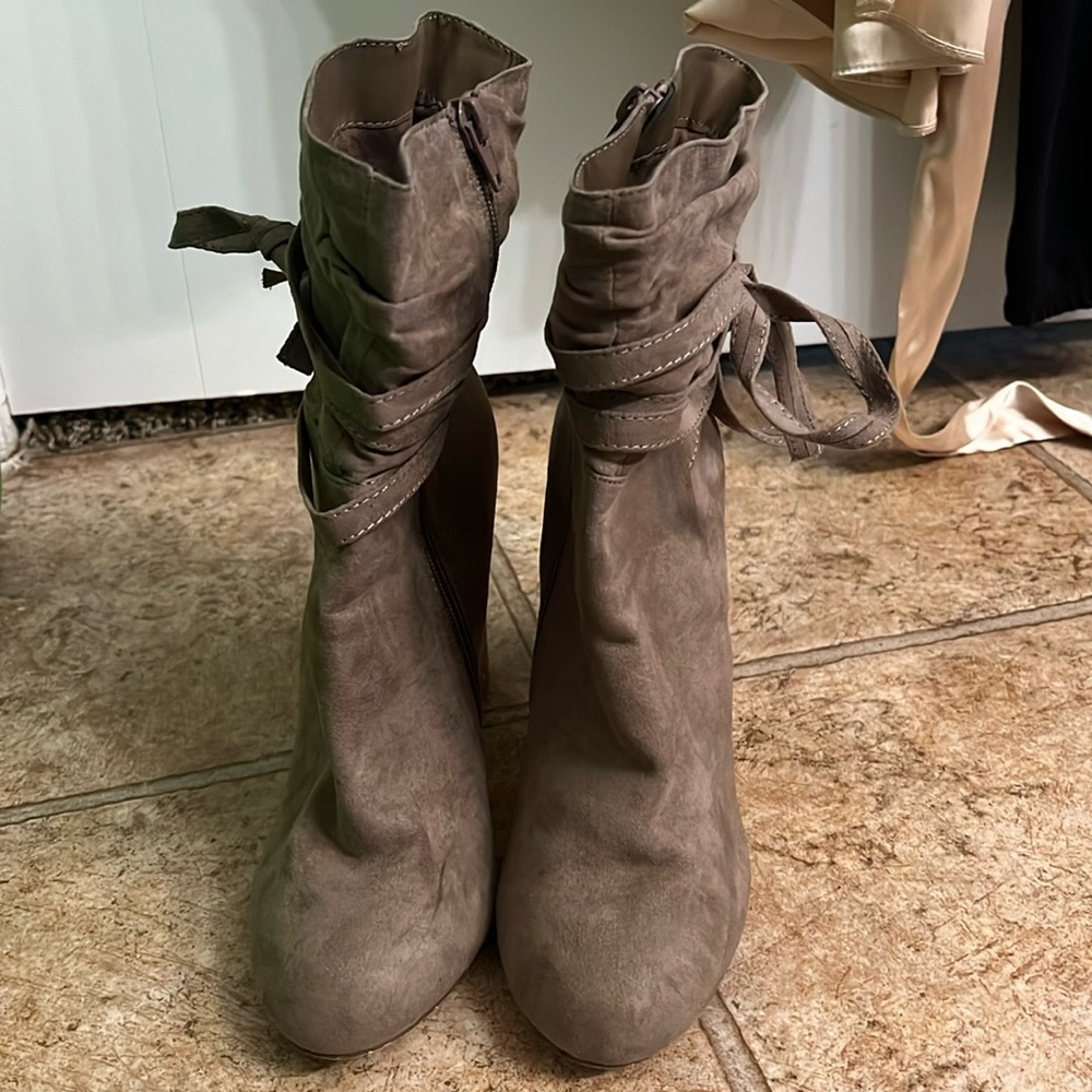 Gray Suede like Boot Heels